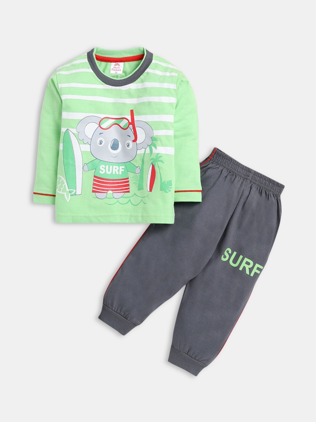 

Hopscotch Boys Printed Pure Cotton Night suit, Green