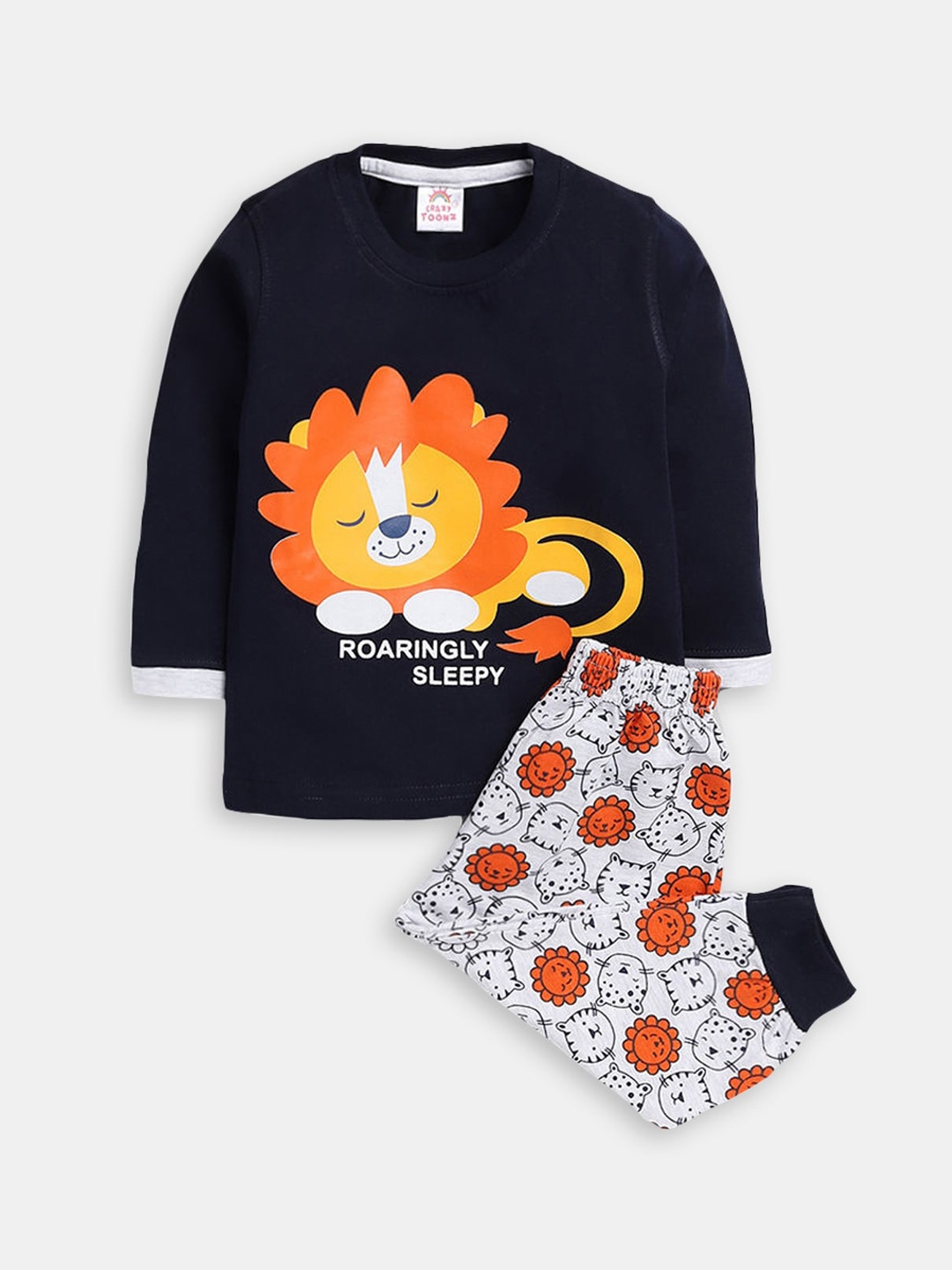 

Hopscotch Boys Printed Pure Cotton Night suit, Navy blue