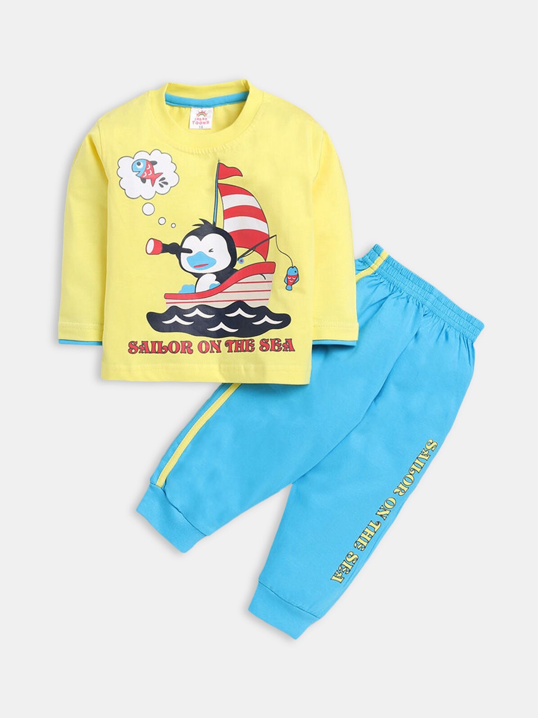 

Hopscotch Boys Printed Pure Cotton Night suit, Yellow