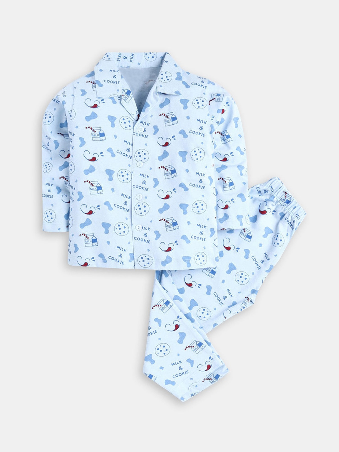 

Hopscotch Boys Printed Pure Cotton Night suit, Blue