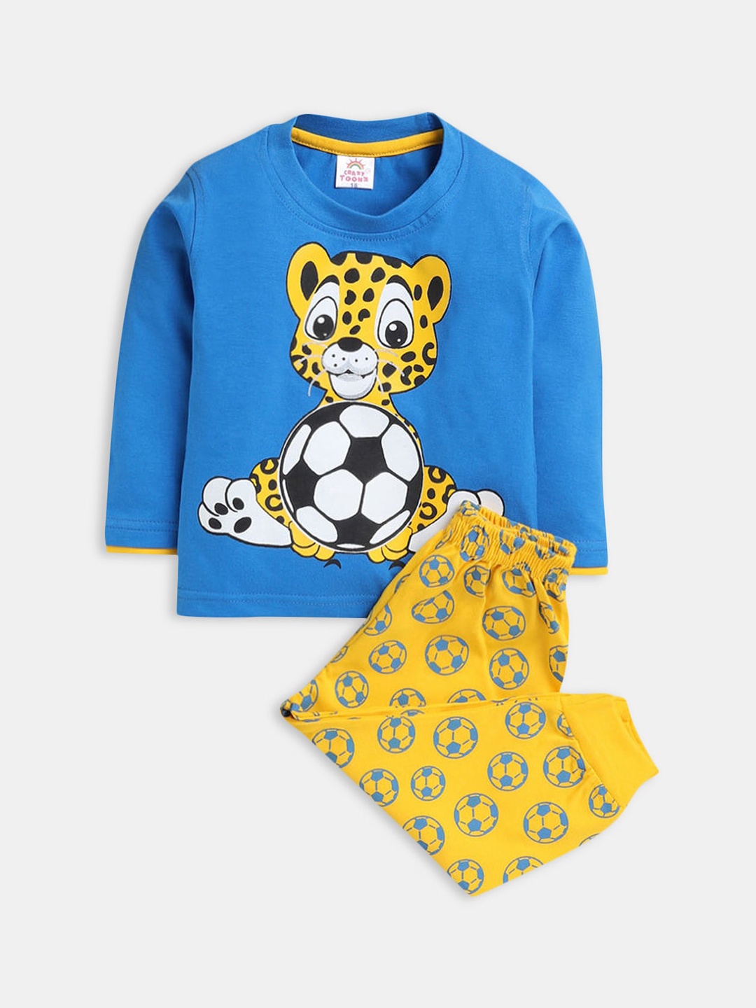 

Hopscotch Boys Printed Pure Cotton Night suit, Blue
