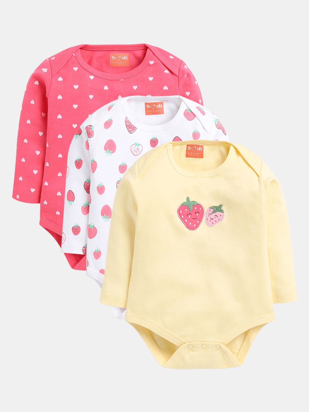 

Hopscotch Girls Pack Of 3 Printed Cotton Bodysuits, Yellow