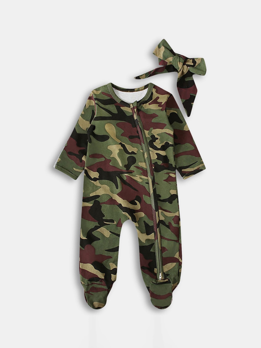 

Hopscotch Kids Camouflage Printed Rompers, Green