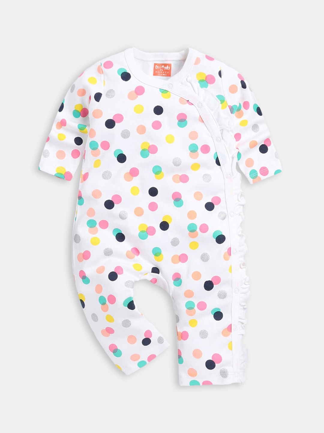 

Hopscotch Girls Printed Cotton Rompers, White