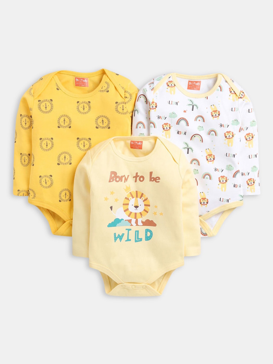 

Hopscotch Boys Pack Of 3 Printed Cotton Bodysuits, Beige