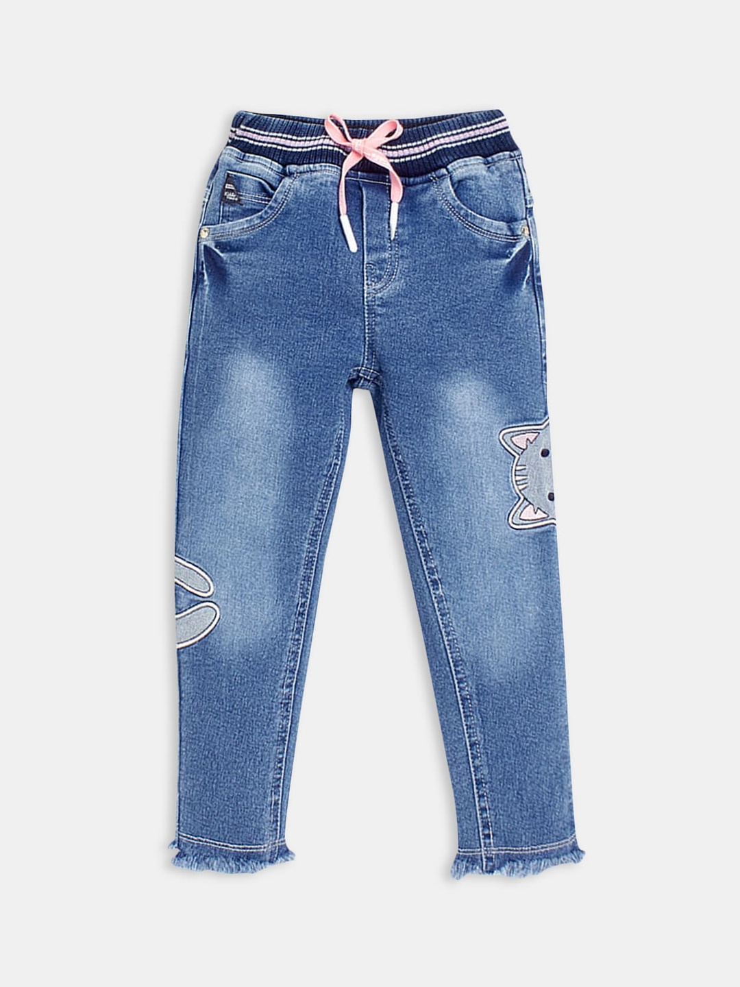 

Hopscotch Girls Comfort Low Distress Heavy Fade Embroidered Jeans, Blue