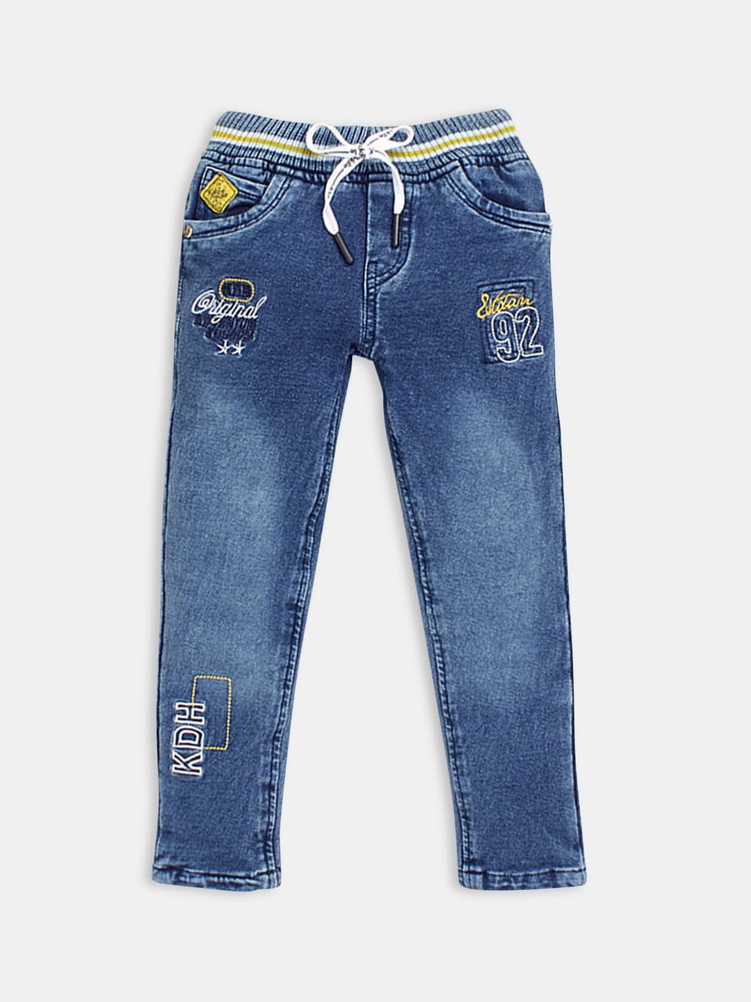 

Hopscotch Boys Comfort Fit Heavy Fade Embroidered Casual Jeans, Blue