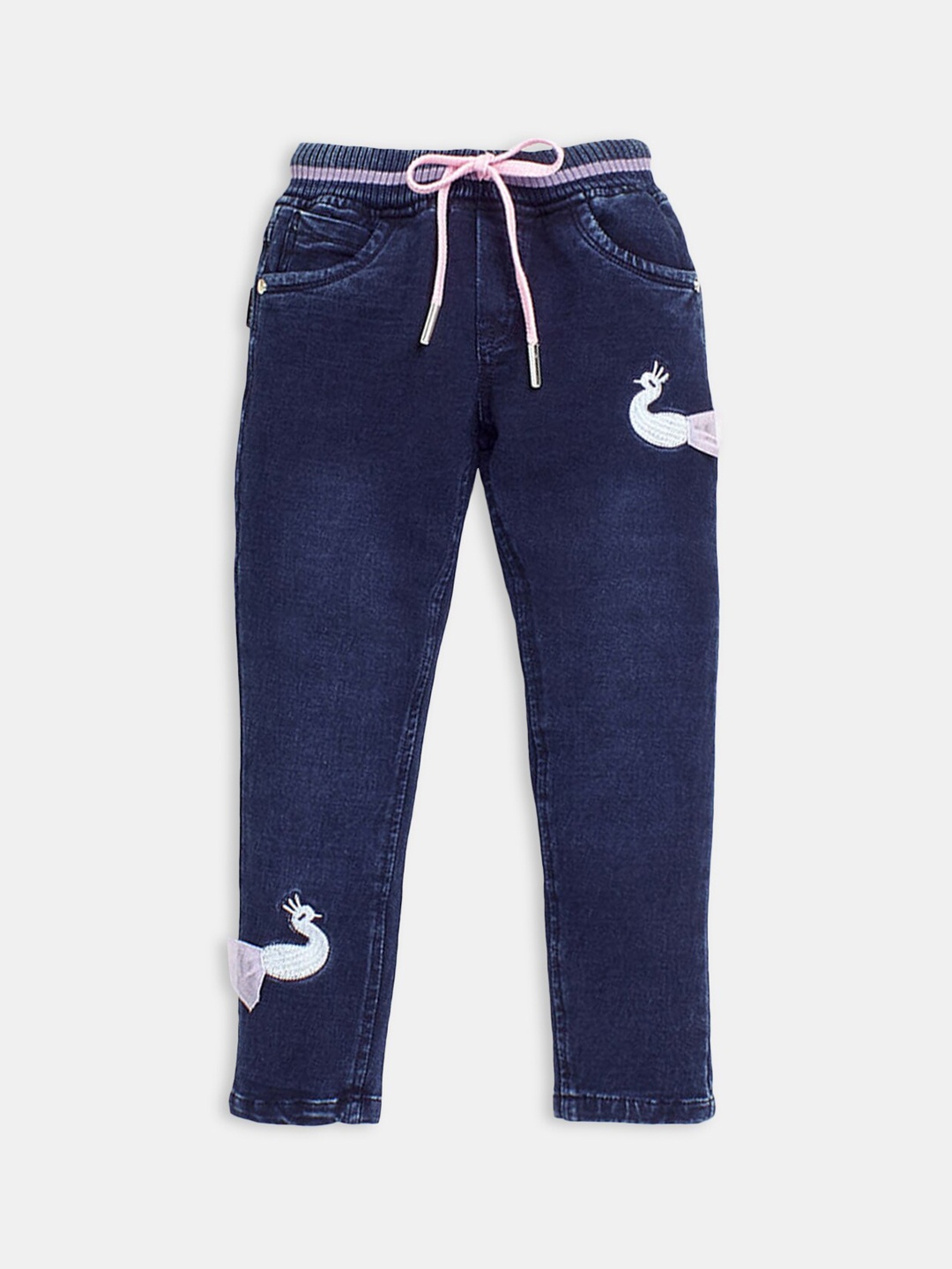 

Hopscotch Girls Comfort Fit Embroidered Mid-Rise Casual Jeans, Blue