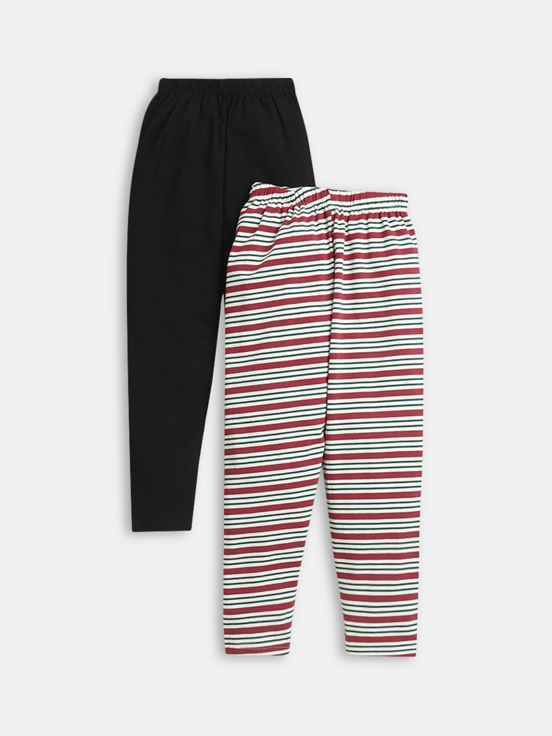 

Hopscotch Girls Pack Of 2 Striped Ankle Length Leggings, Black