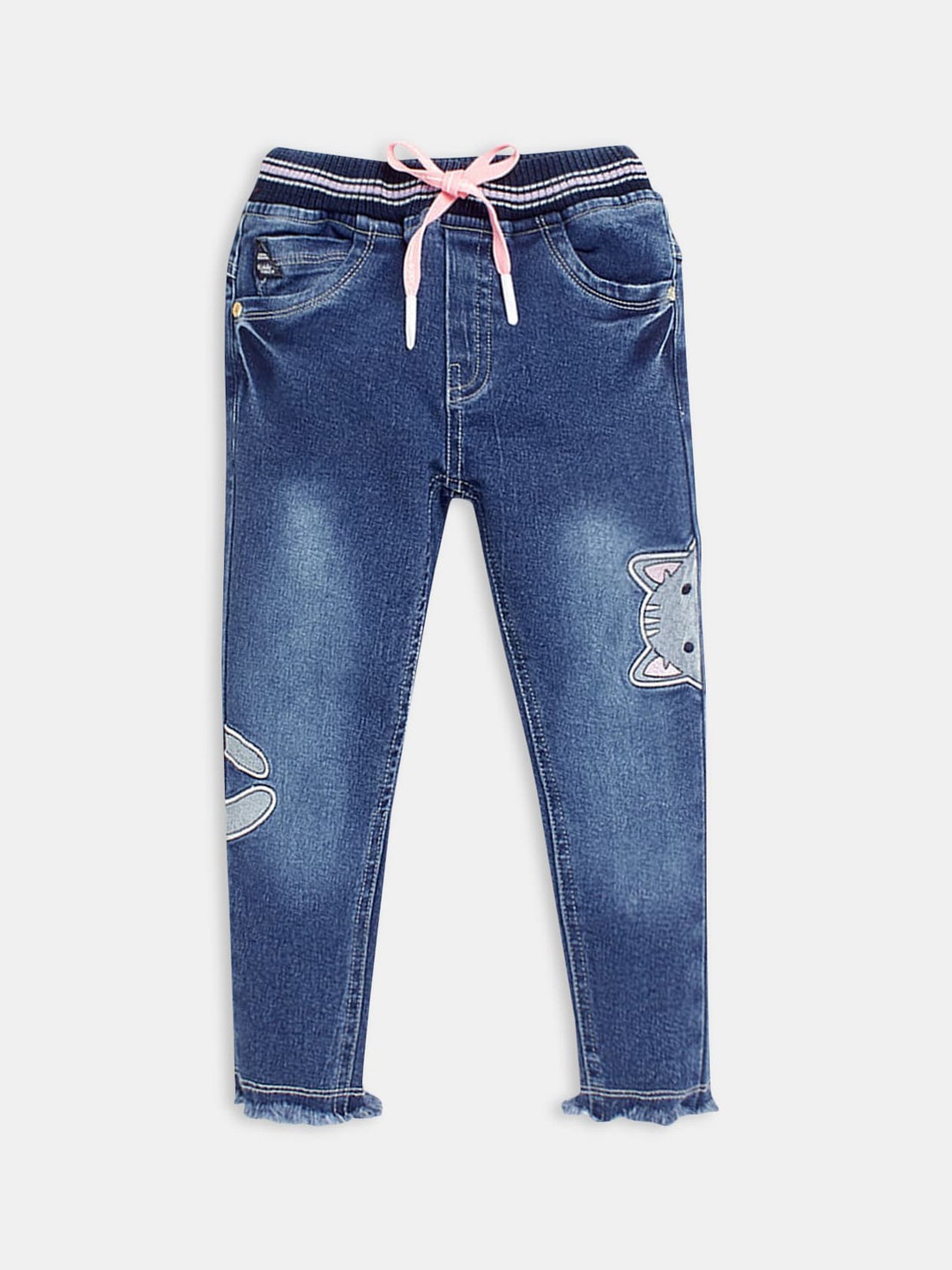 

Hopscotch Girls Comfort Fit Light Fade Applique Mid-Rise Casual Jeans, Blue