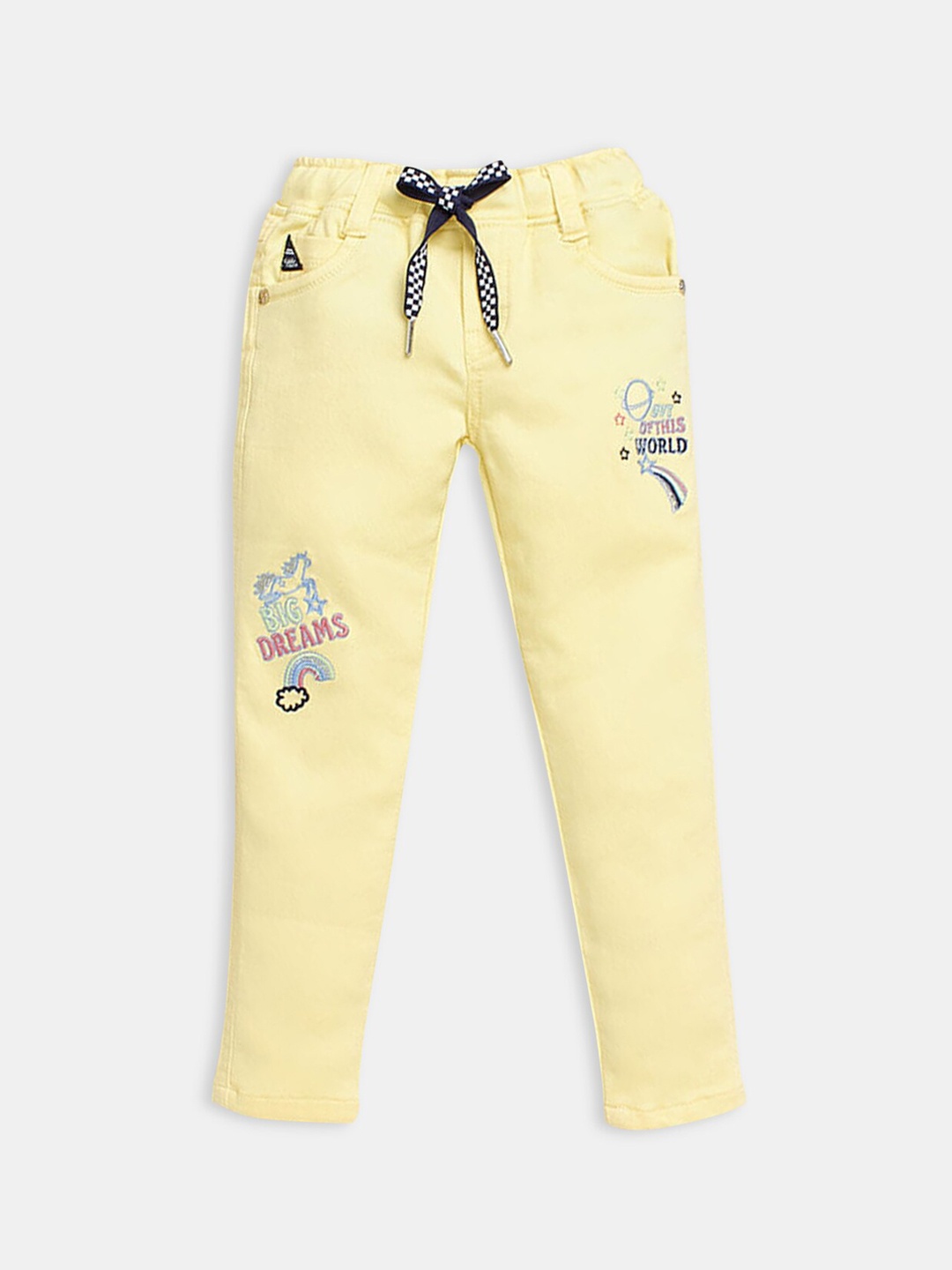 

Hopscotch Girls Comfort Fit Highly Distressed Embroidered Jeans, Yellow