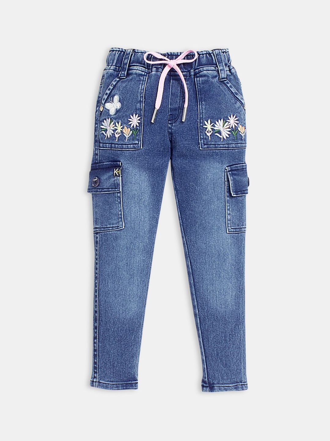 

Hopscotch Girls Light Fade Embroidered Mid-Rise Jeans, Blue