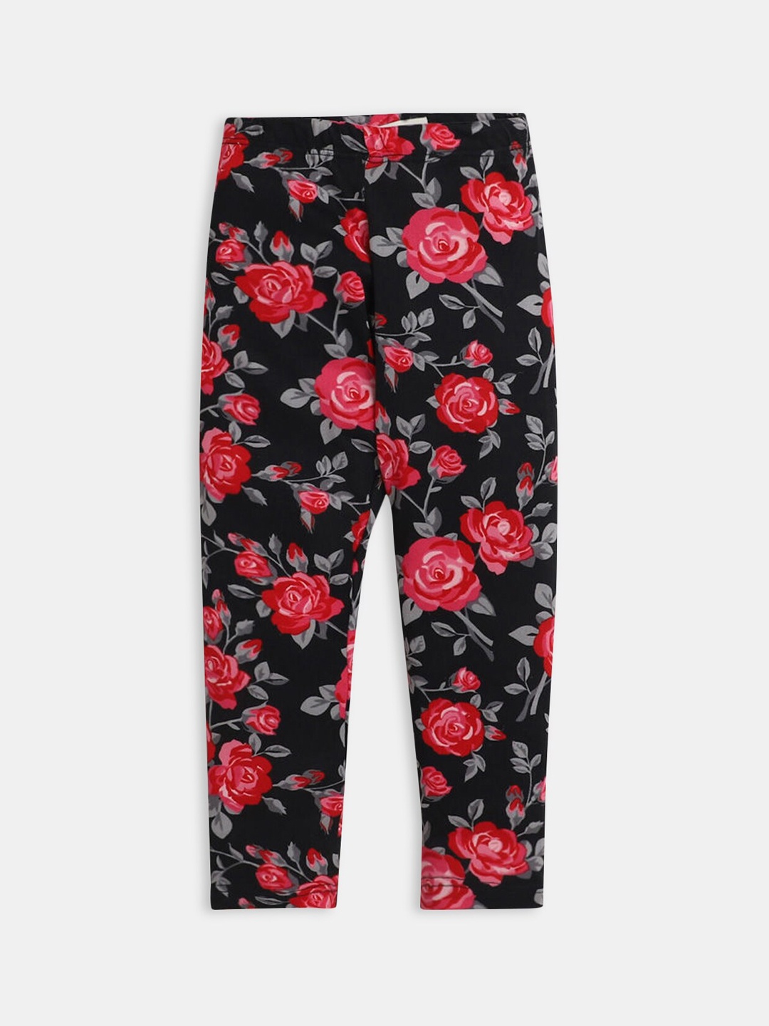 

Hopscotch Girls Floral Printed Ankle Length Leggings, Black