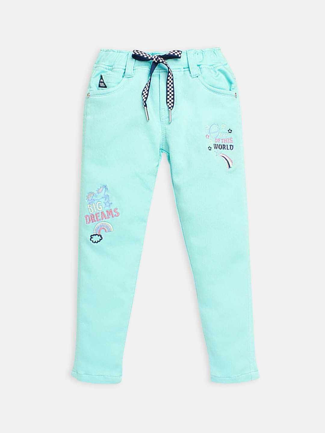 

Hopscotch Girls Comfort Fit Embroidered Mid-Rise Jeans, Sea green
