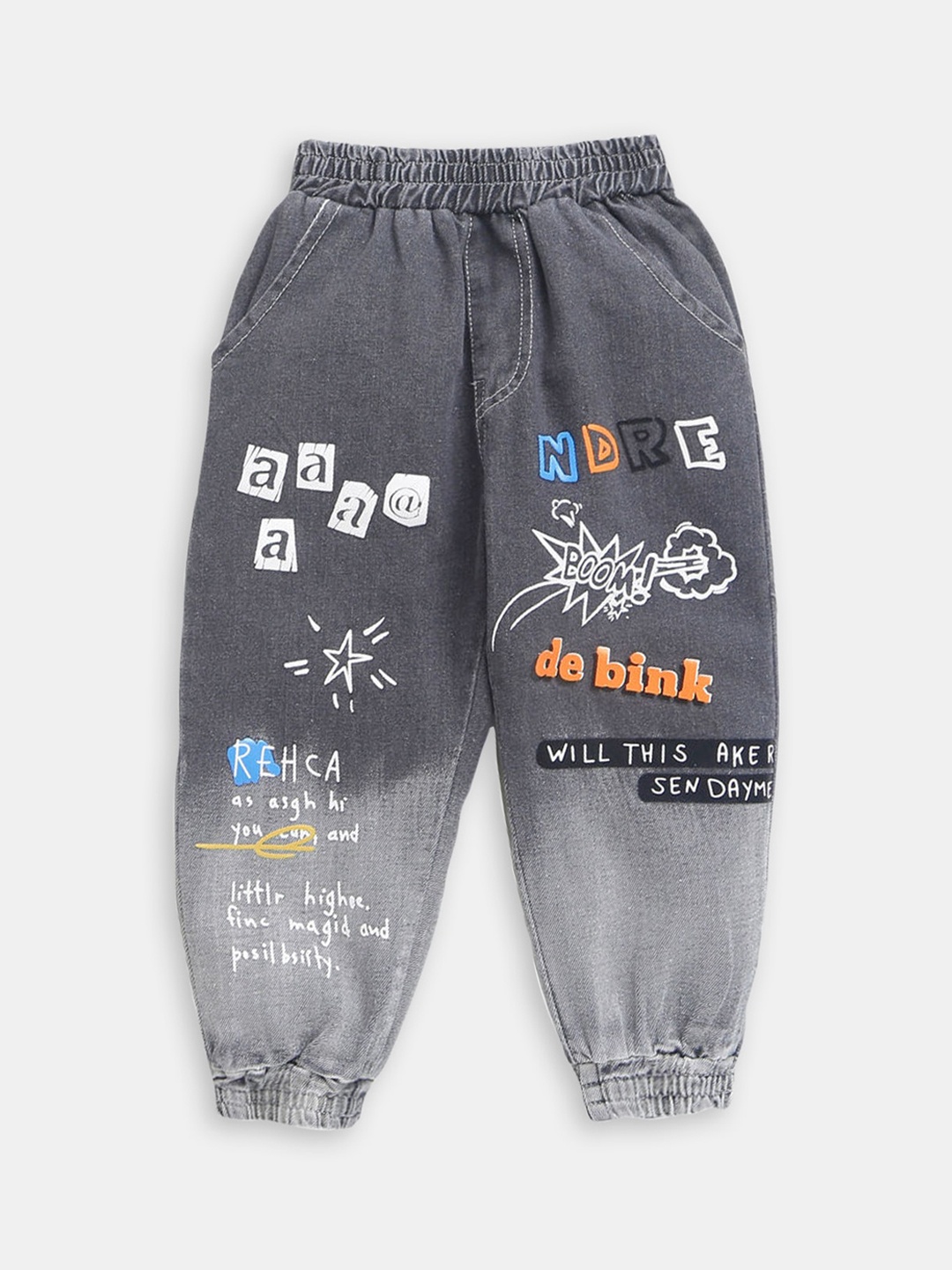 

Hopscotch Boys Grey Comfort Jogger Light Fade Printed Jeans