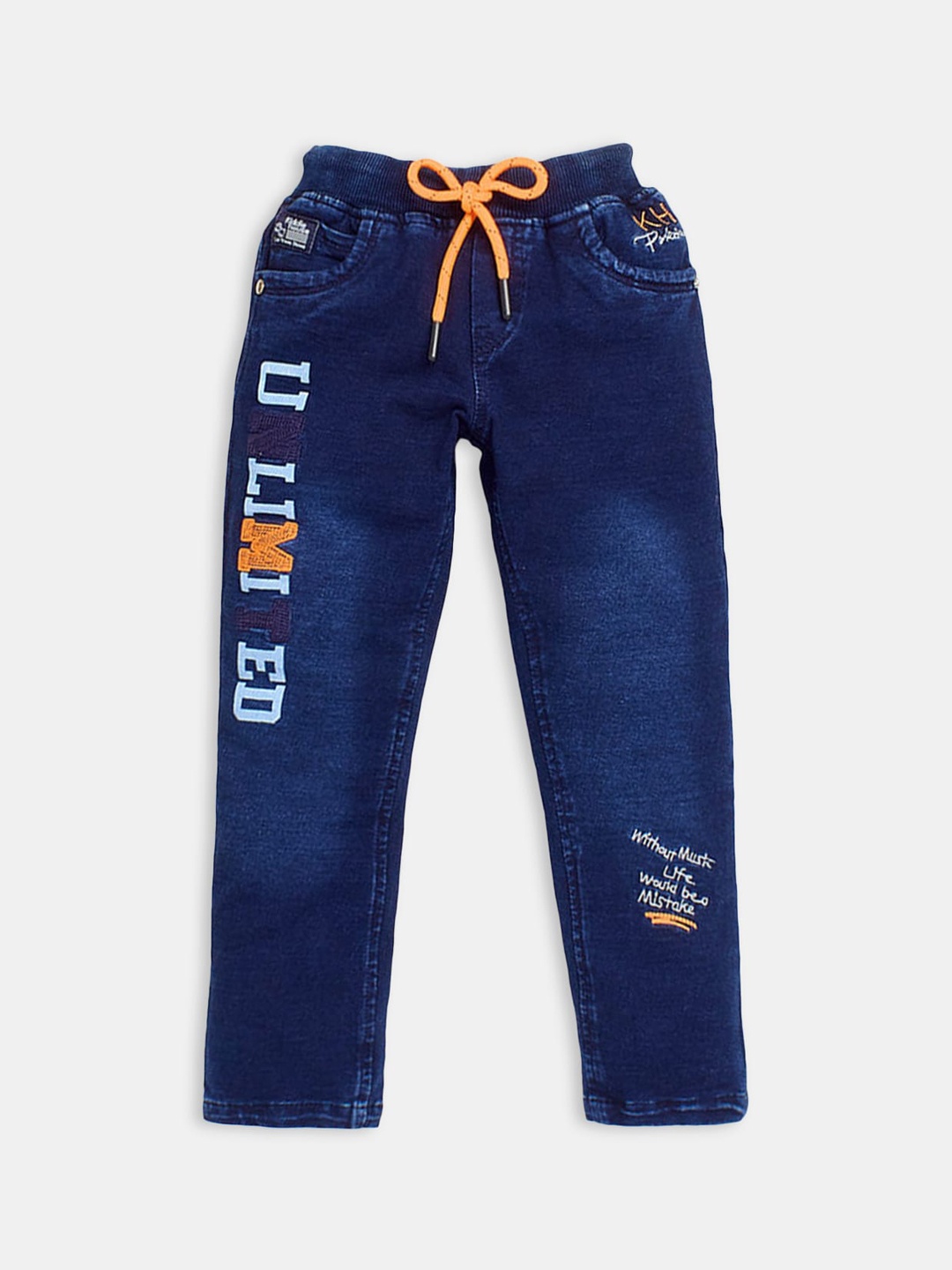 

Hopscotch Boys Comfort Fit Light Fade Embroidered Casual Jeans, Blue