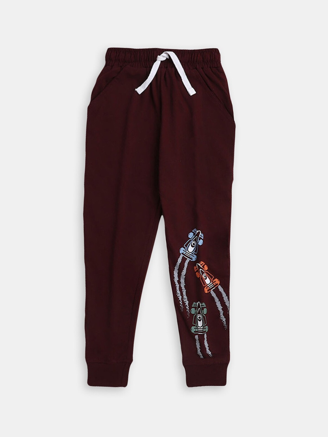 

Hopscotch Boys Printed Cotton Joggers, Maroon