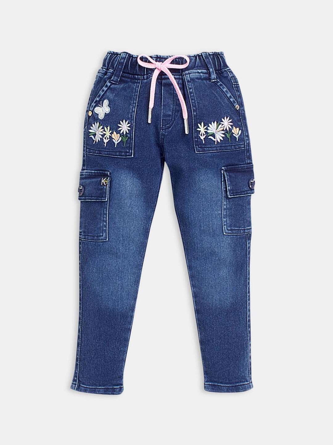 

Hopscotch Girls Comfort Fit Light Fade Embroidered Mid-Rise Casual Jeans, Blue