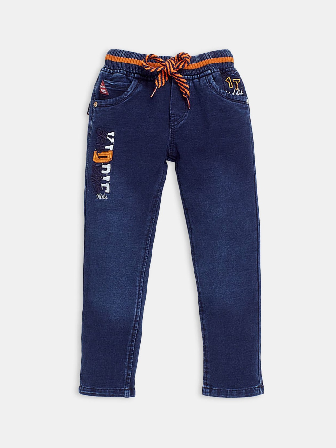 

Hopscotch Boys Embroidered Mid-Rise Light Fade Jeans, Blue