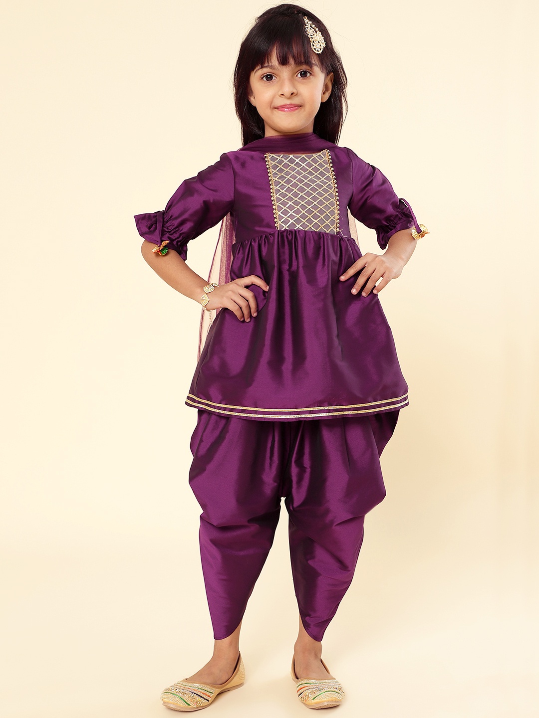 

A.T.U.N. Girls Empire Gotta Patti Kurti with Dhoti Pants & With Dupatta, Purple