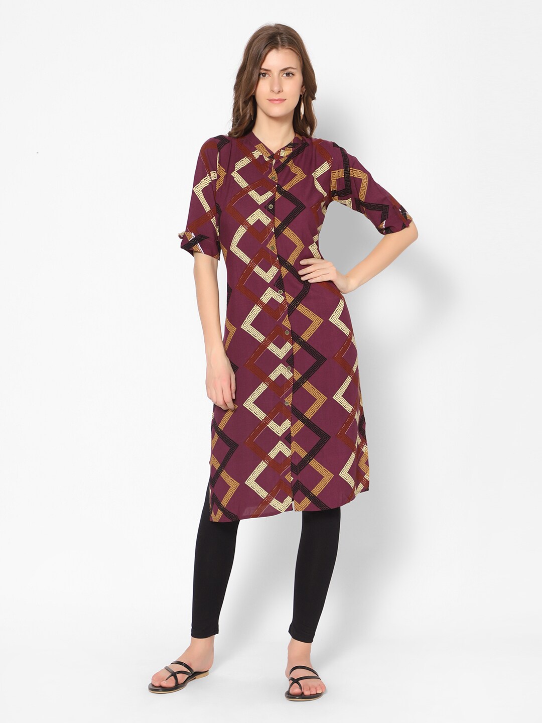 

Kiya Geometric Printed Kurta, Purple