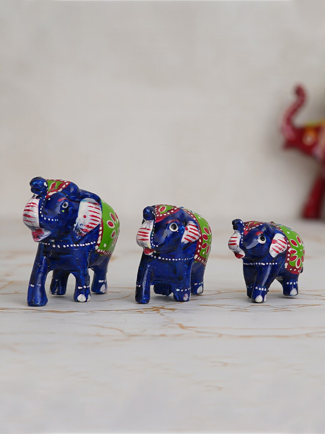 

eCraftIndia Blue Set Of 3 Elephant Showpiece