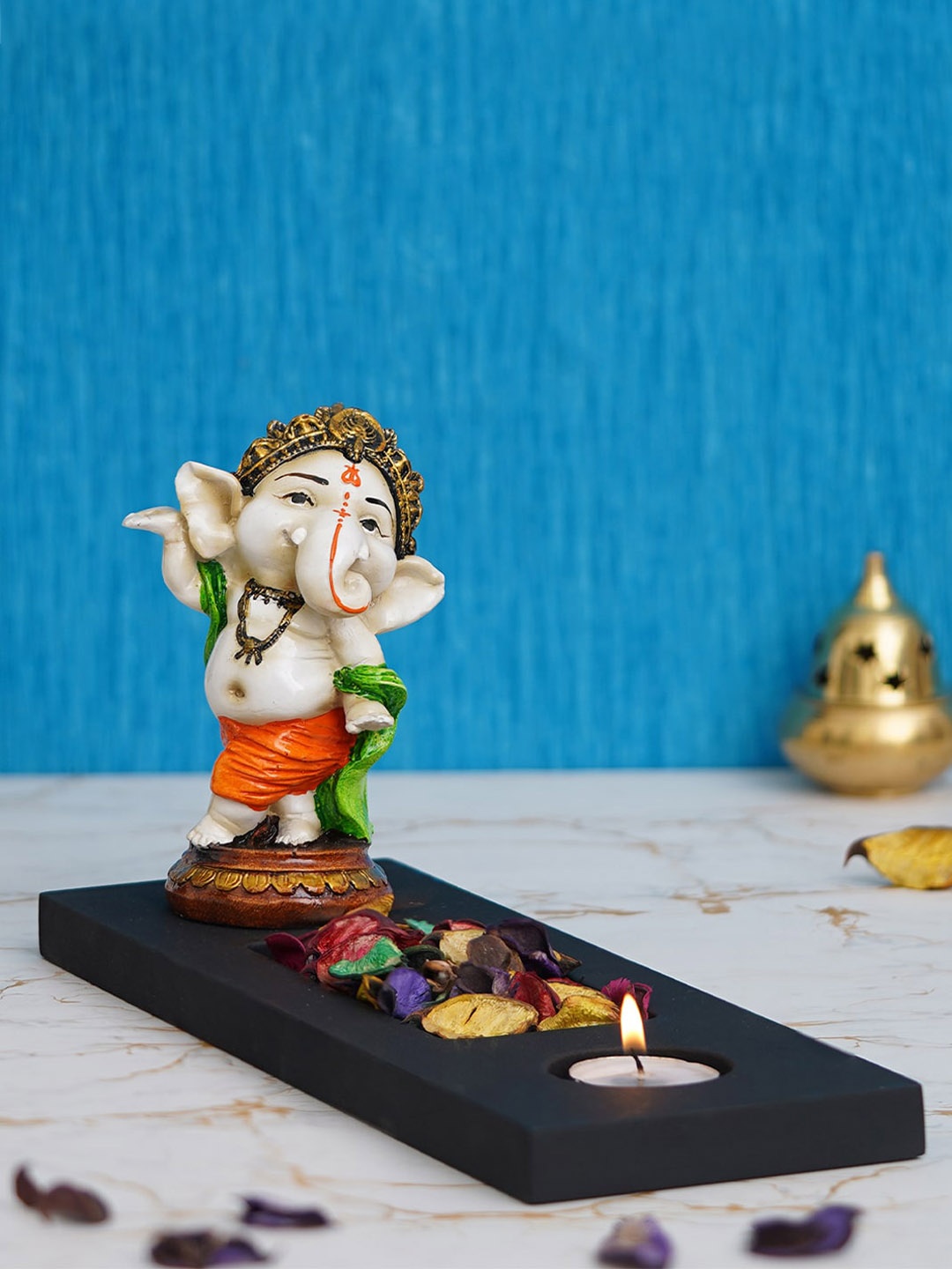 

eCraftIndia Black & Orange Colored Showpiece-Idols and Figurines/Tea Light Holder