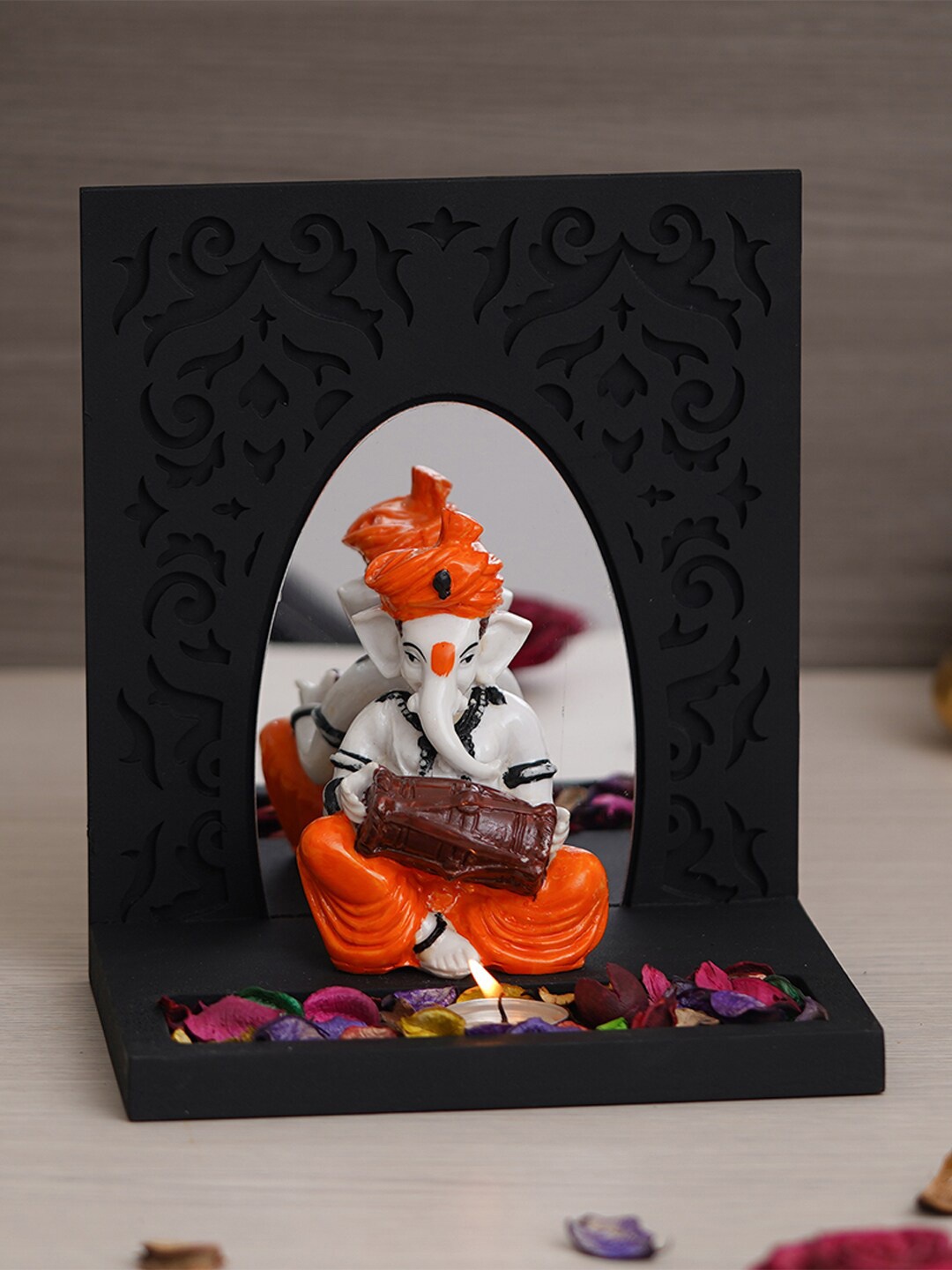 

eCraftIndia Black & Orange-colored Ganesha Idol with Holder Showpiece