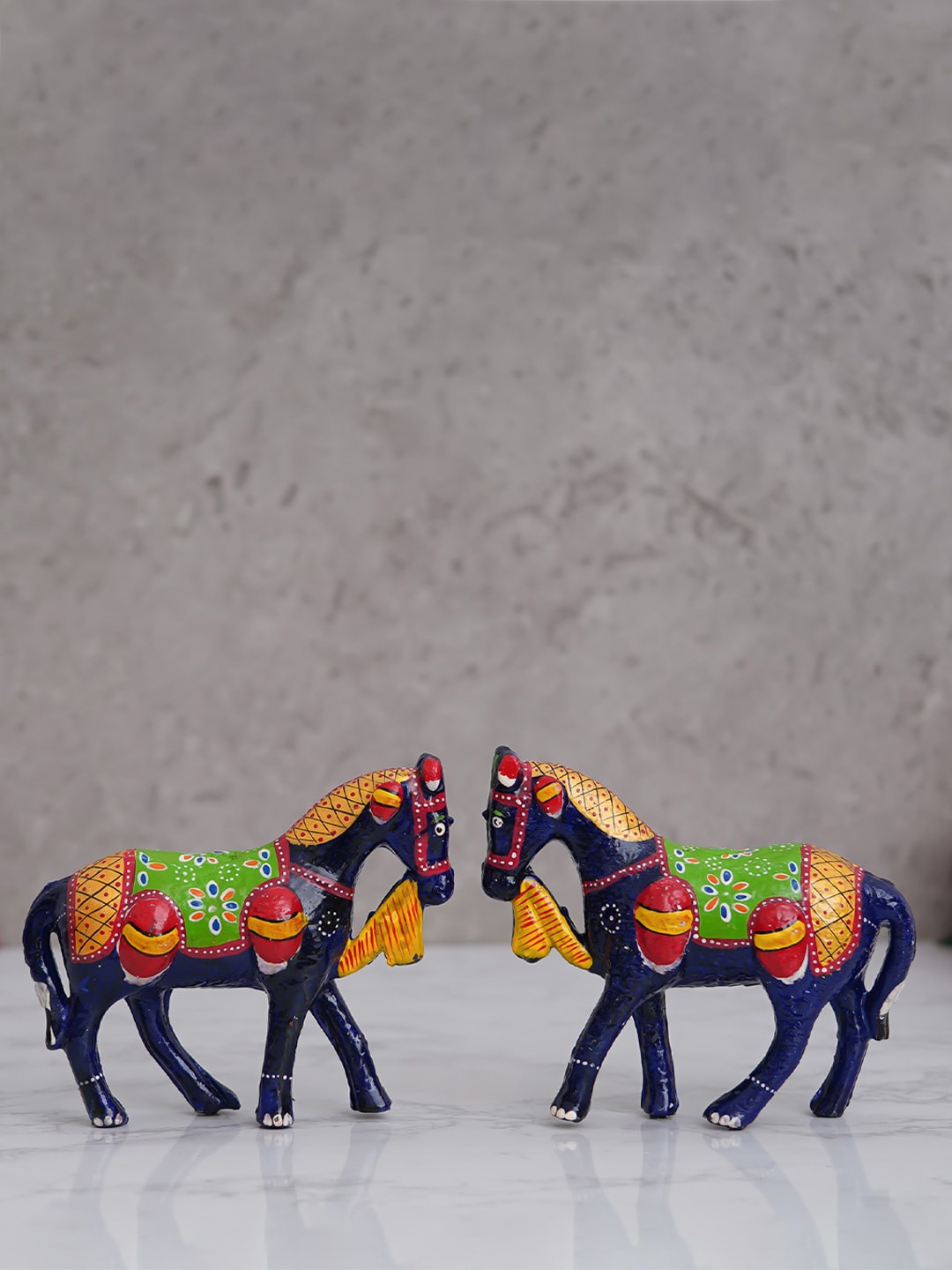 

eCraftIndia Pack Of 2 Blue & Red Horse Figurine Showpiece
