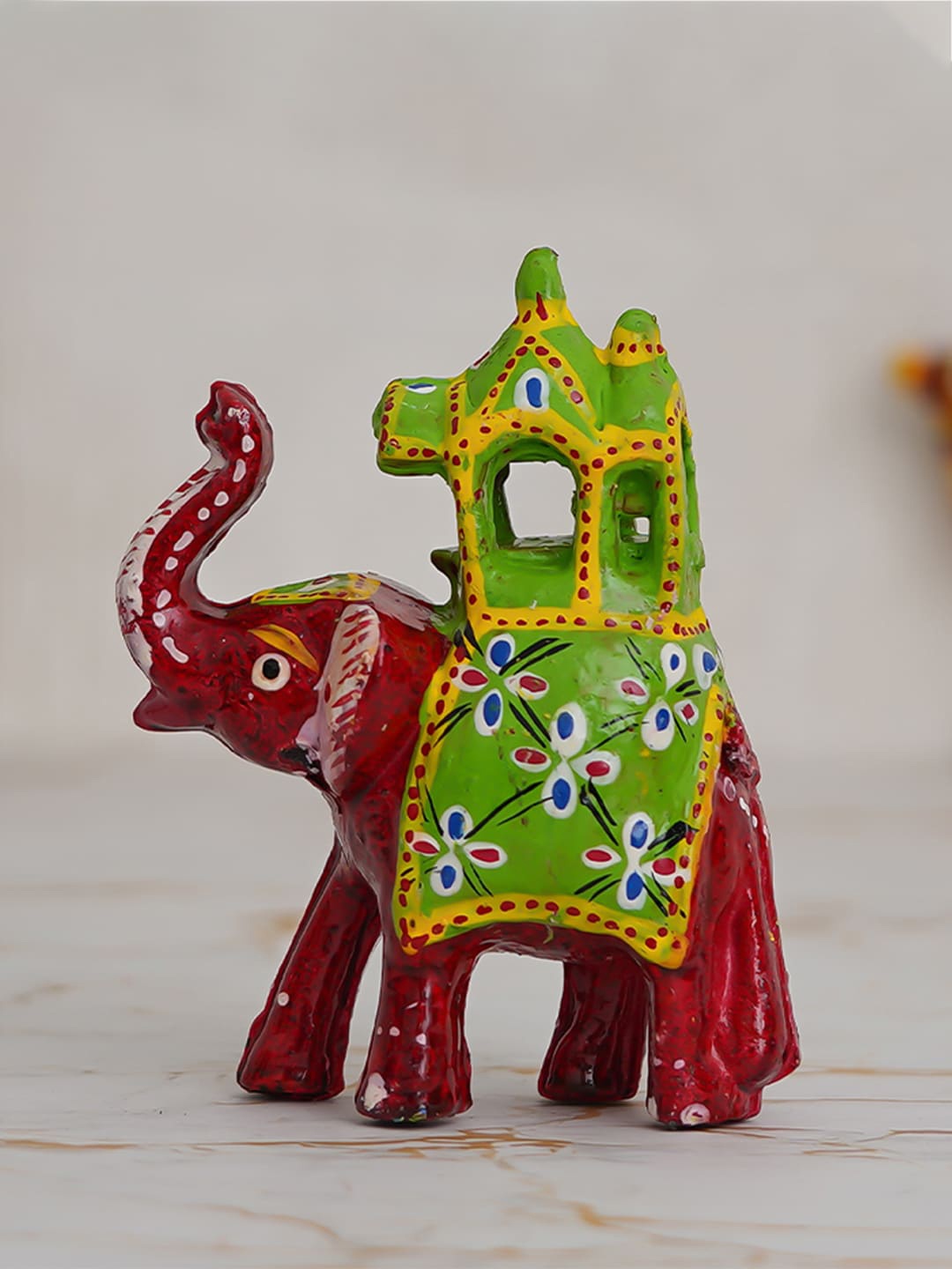 eCraftIndia Red & Green Elephant Showpiece
