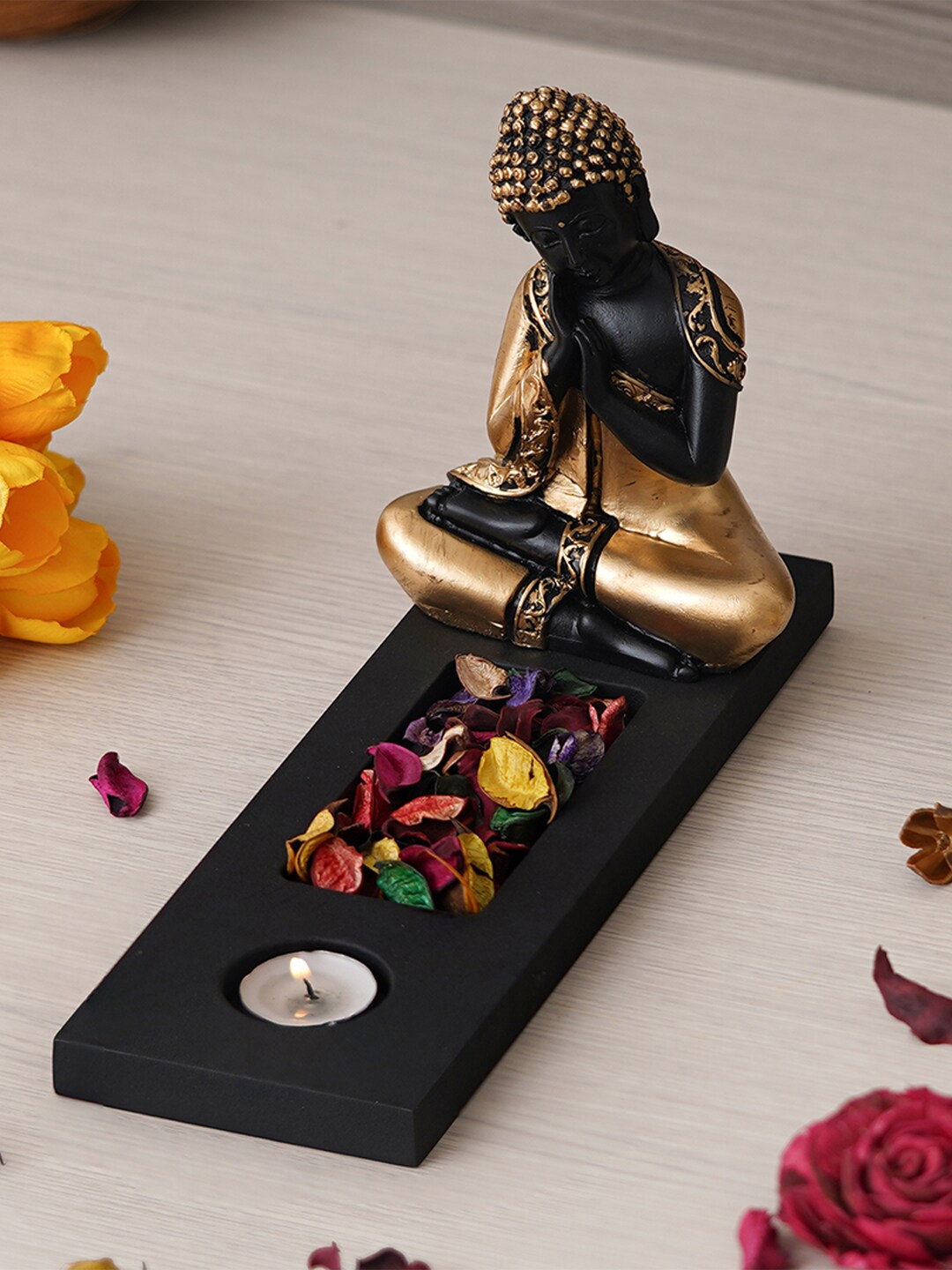

eCraftIndia Black & Gold Buddha Idol Showpiece Tea Light Holder