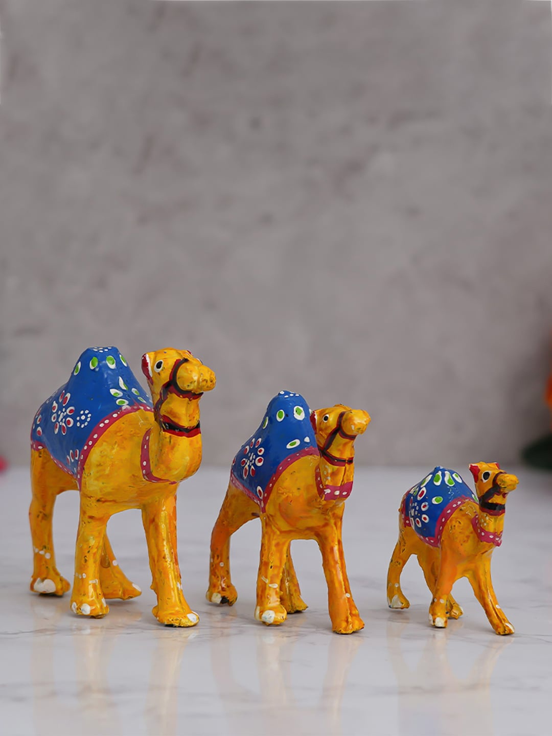 

eCraftIndia Set Of 3 Orange & Blue Camel Figurine Showpieces