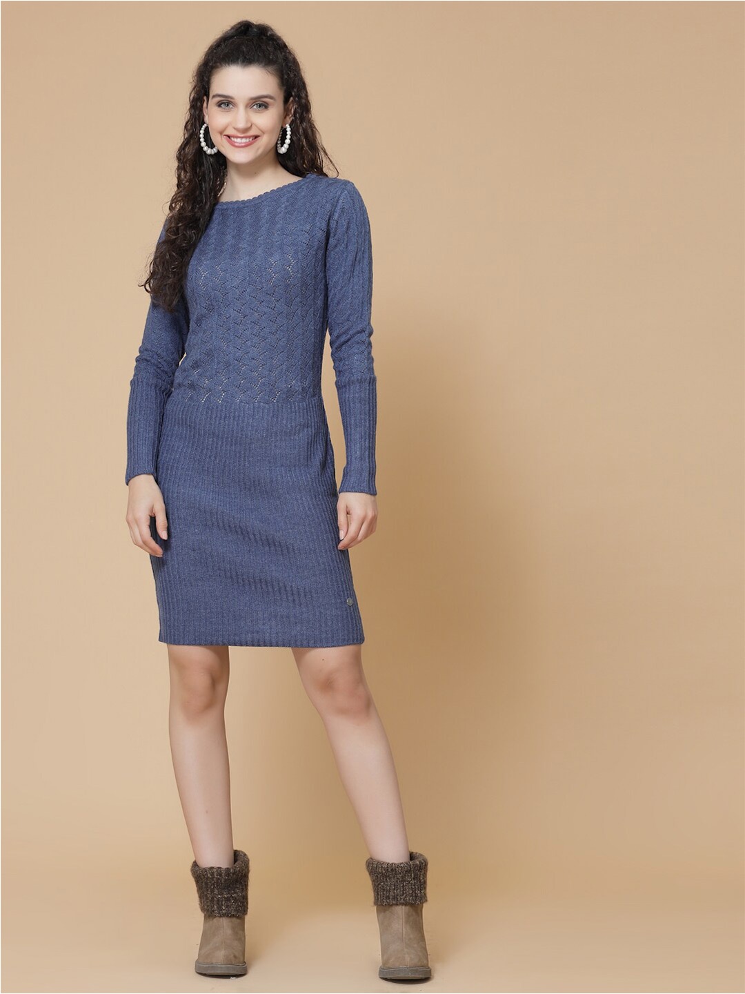 

Wool Trees Self Design Jumper Dress, Blue