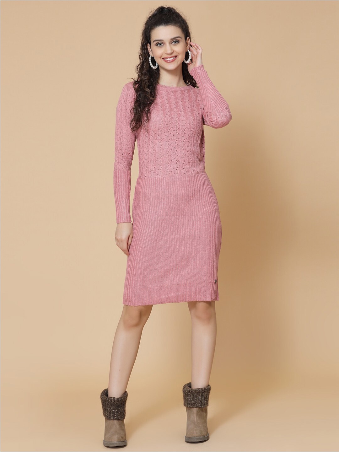

Wool Trees Self Design Jumper Dress, Pink