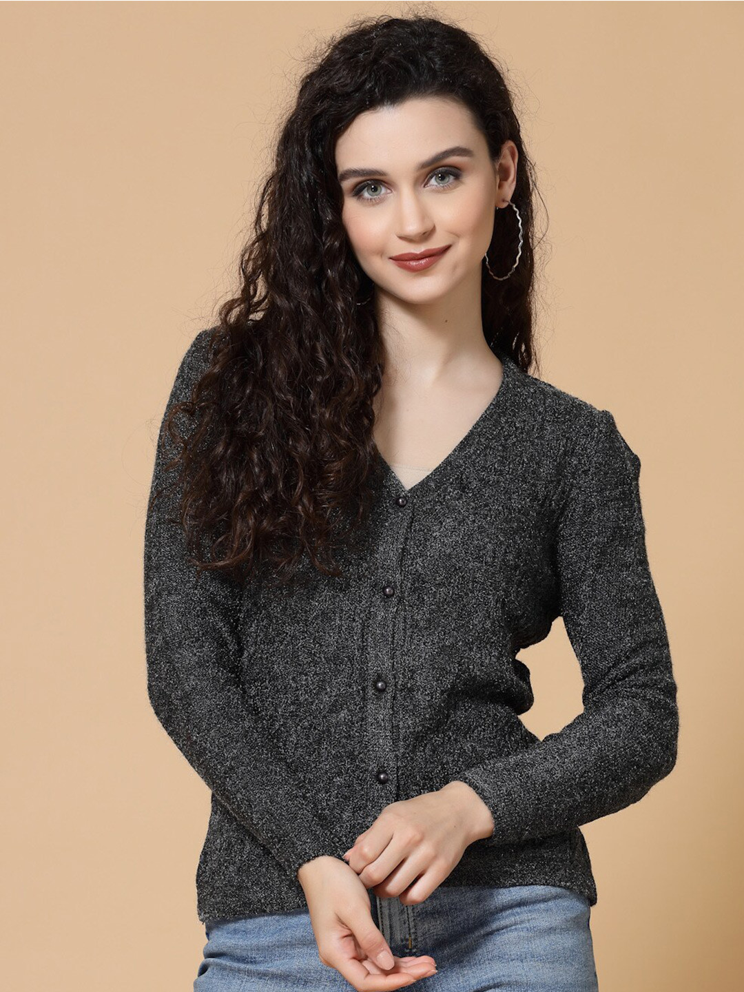 

Wool Trees Women V-Neck Long Sleeves Cardigan, Black