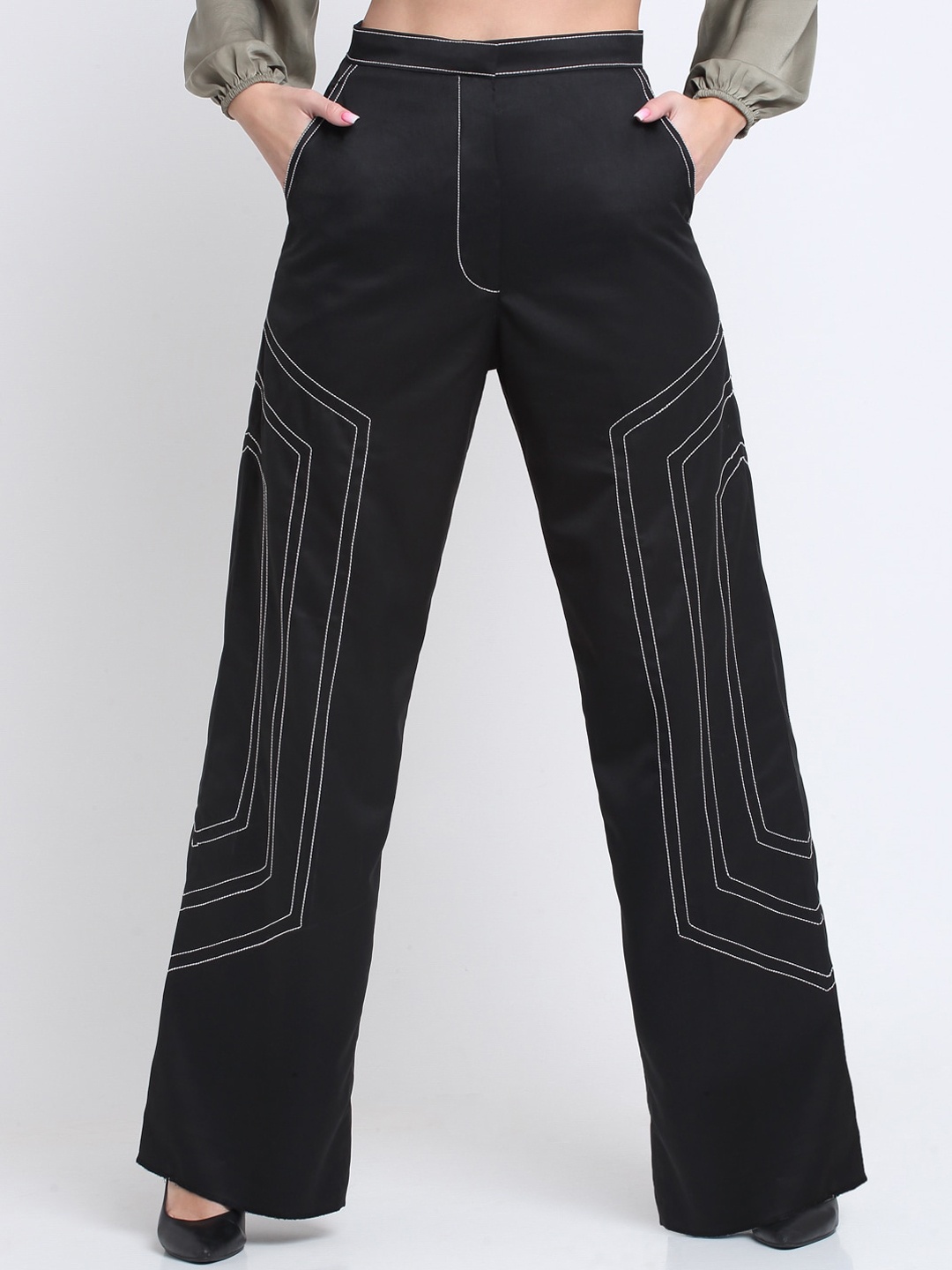 

Ennoble Women Black Striped Relaxed Straight Leg Straight Fit Parallel Trousers