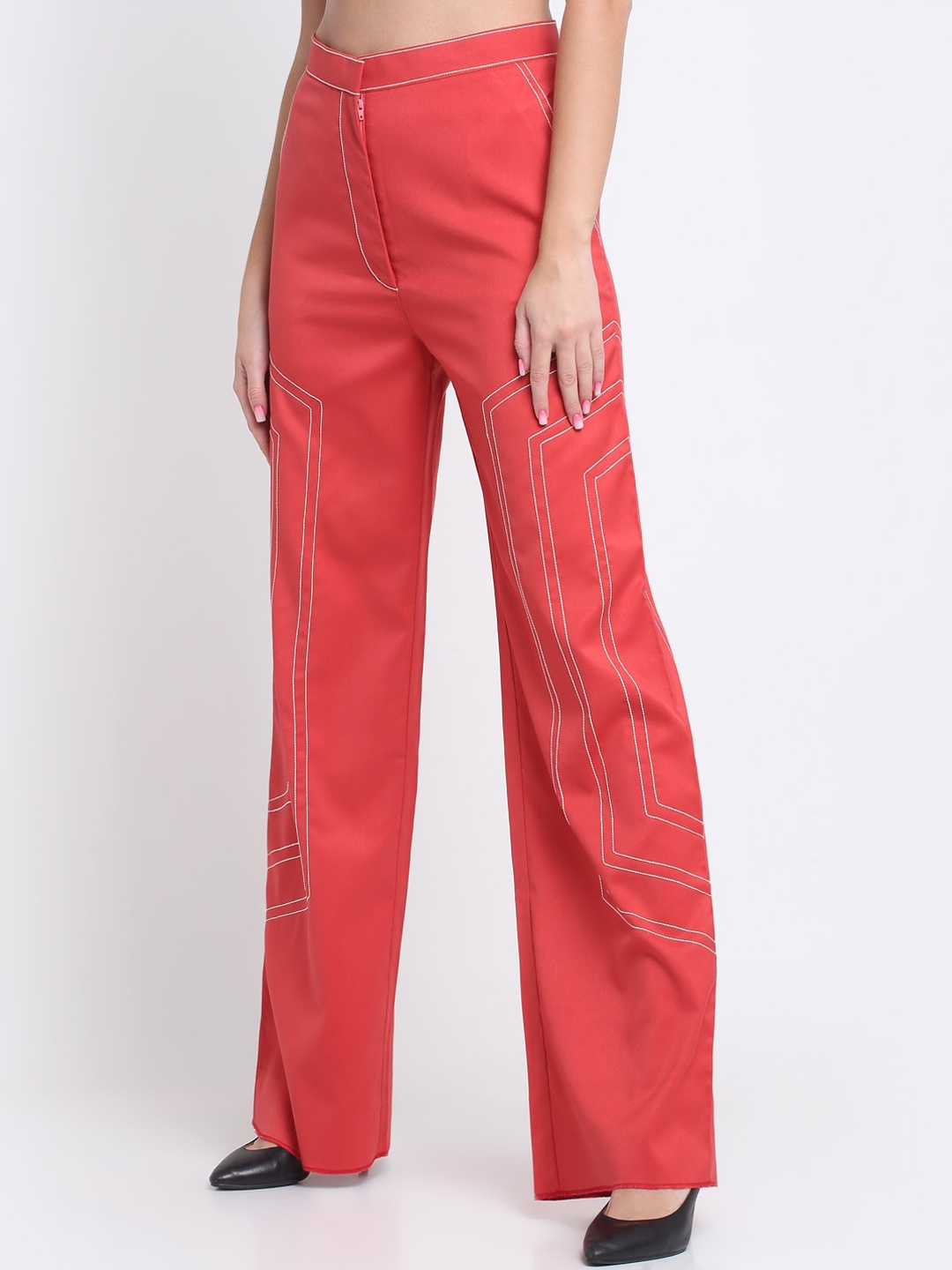 

Ennoble Women Striped Relaxed Straight Leg Straight Fit Parallel Trousers, Pink