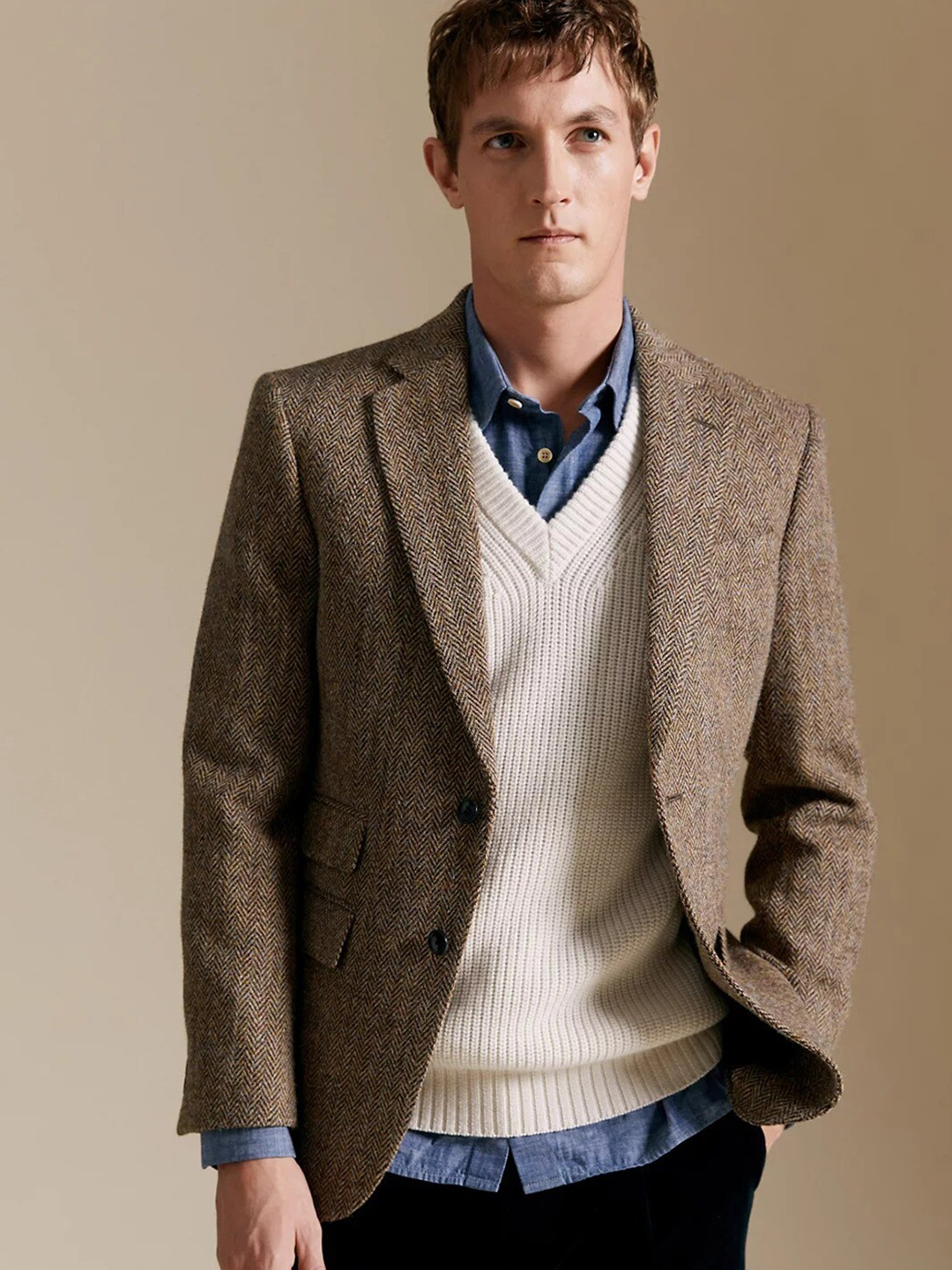 

Marks & Spencer Men Self Design Single-Breasted Woolen Blazer, Beige