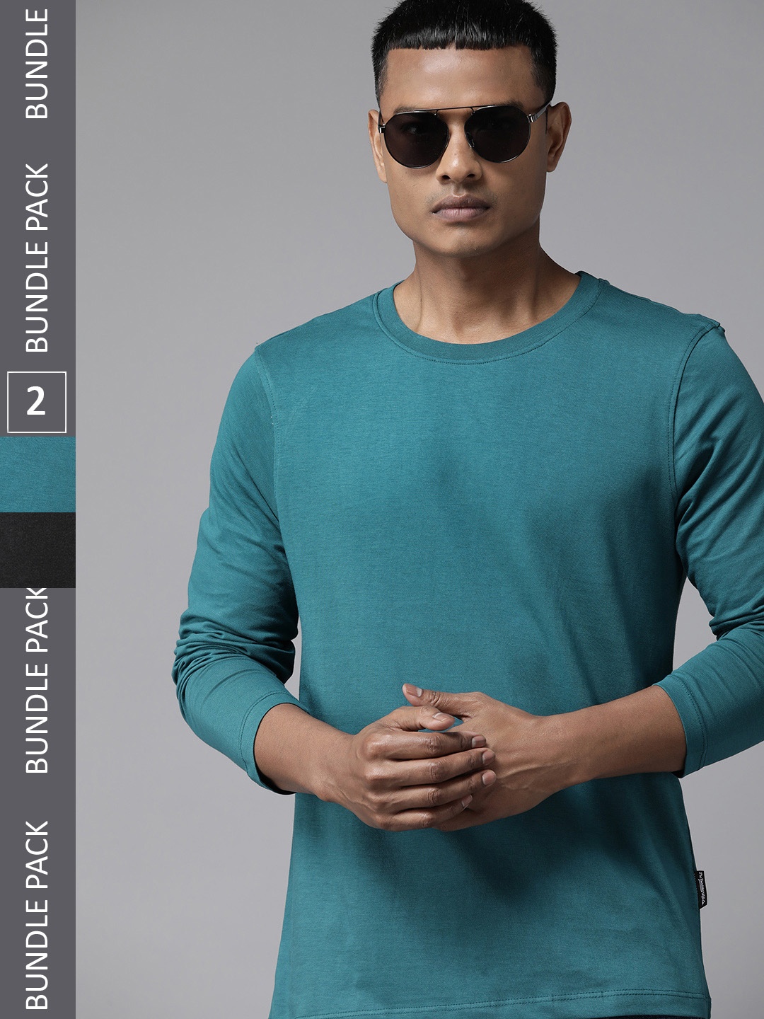 

The Roadster Lifestyle Co. Men Pack of 2 Solid Pure Cotton T-shirt, Teal