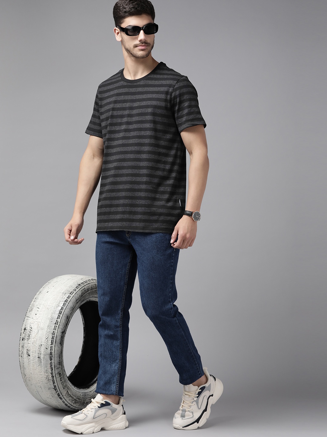 

The Roadster Lifestyle Co. Striped Pure Cotton T-shirt, Black