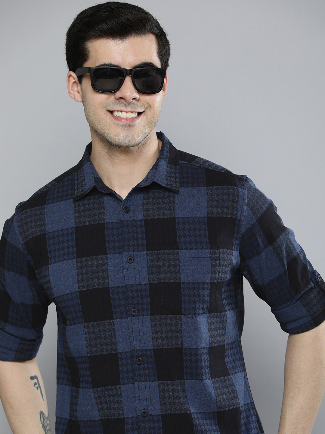

HERE&NOW Men Slim Fit Checked Casual Shirt, Blue