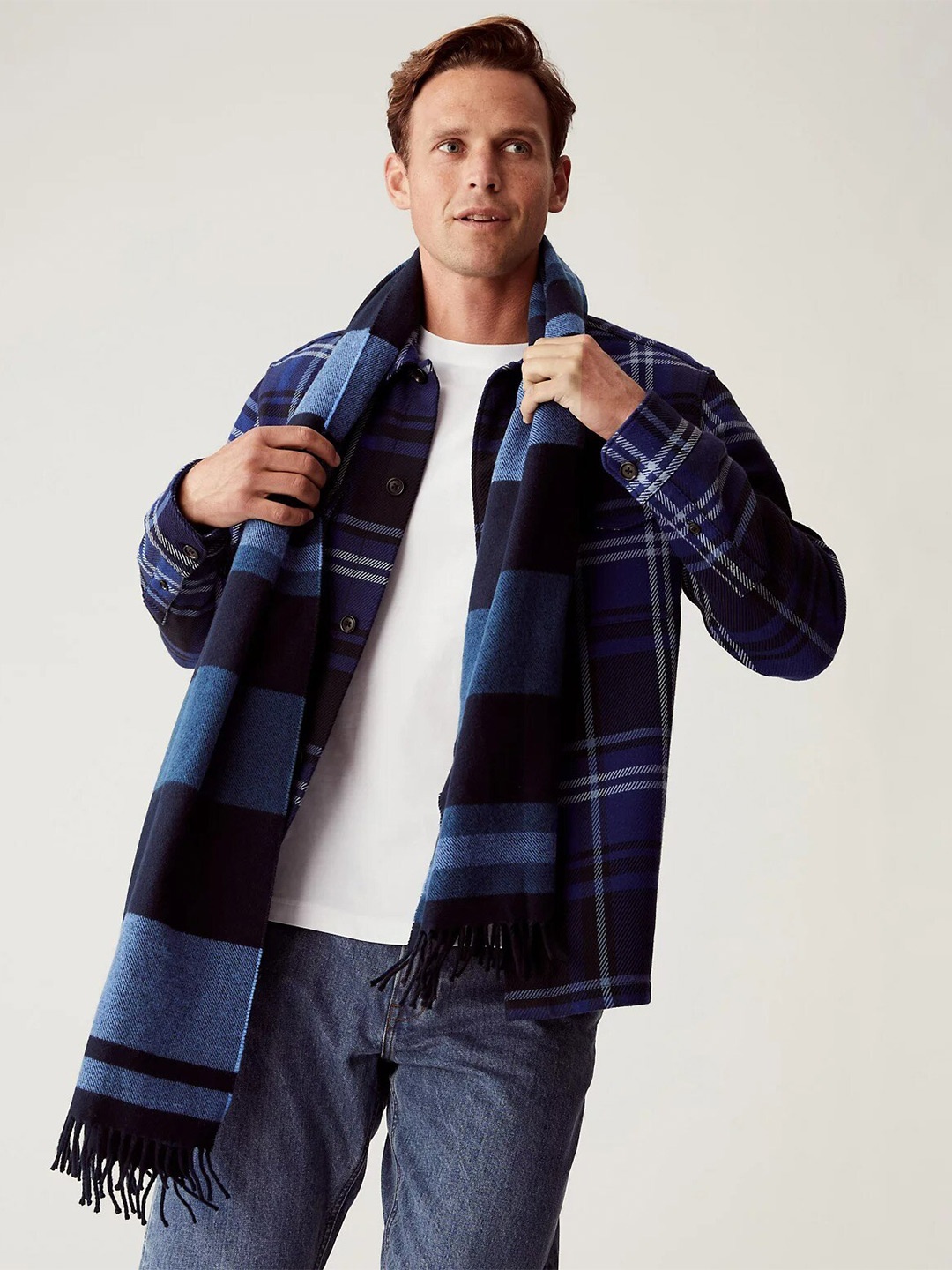 

Marks & Spencer Men Acrylic Striped Scarf, Blue