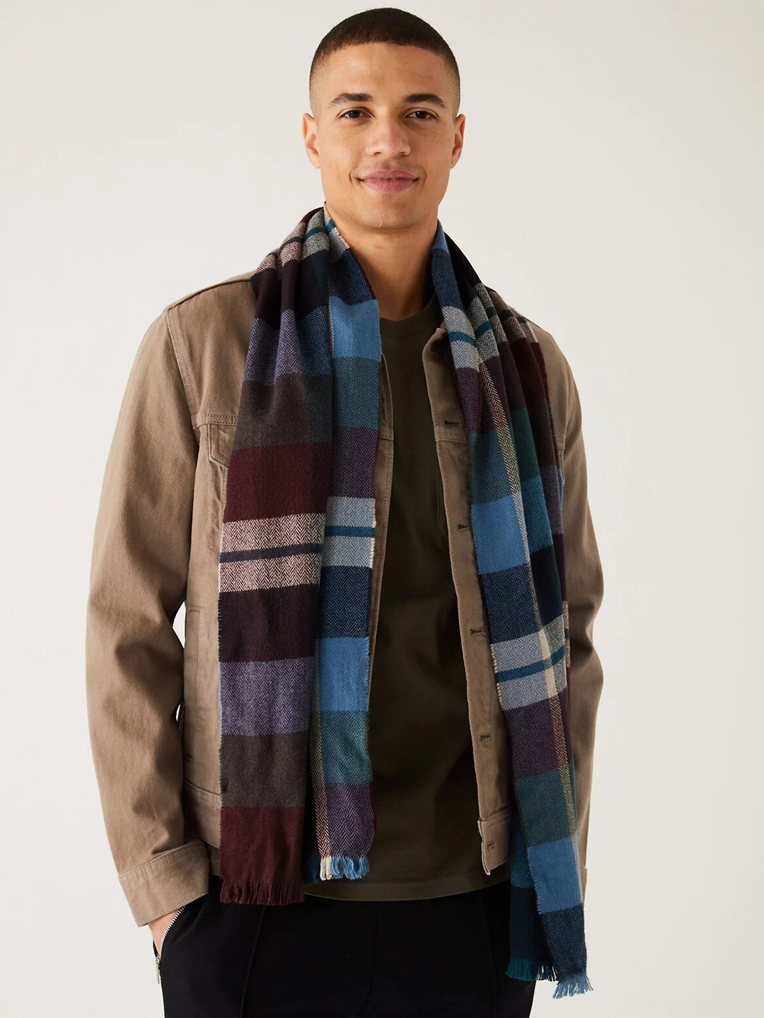 

Marks & Spencer Men Acrylic Checked Scarf, Blue