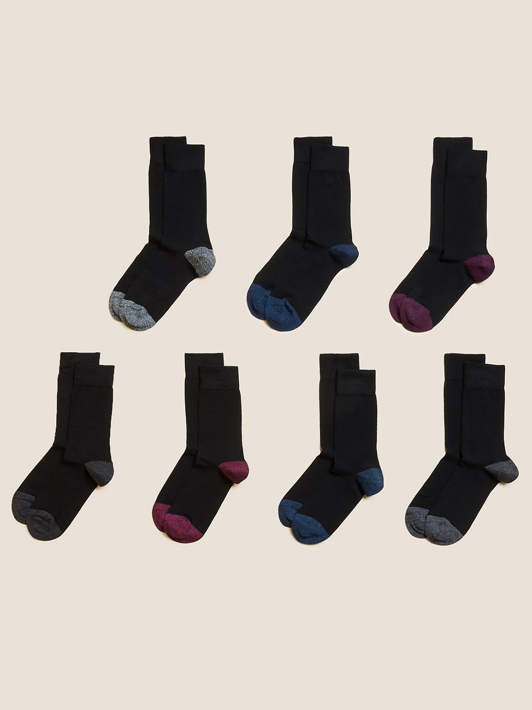 

Marks & Spencer Men Pack Of 7 Solid Calf-Length Socks, Black