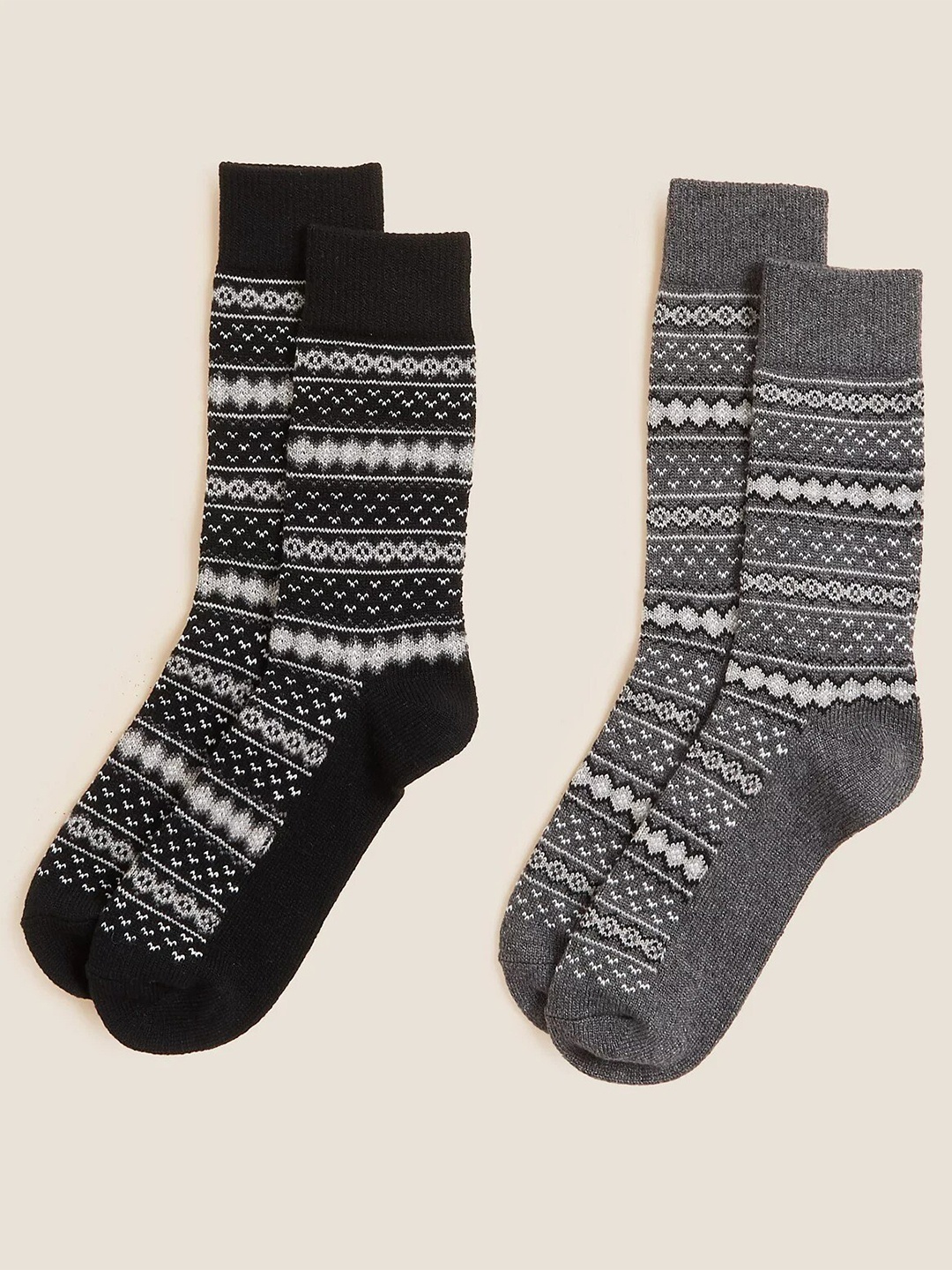 

Marks & Spencer Men Pack Of 2 Patterned Calf Length Socks, Black