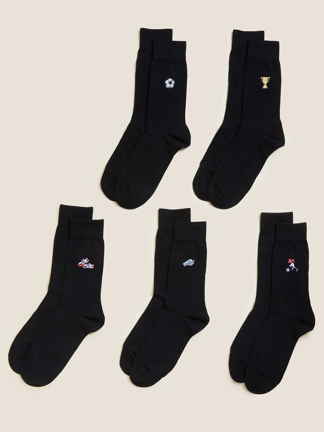 

Marks & Spencer Men Pack of 5 Ankle-Length Socks, Black