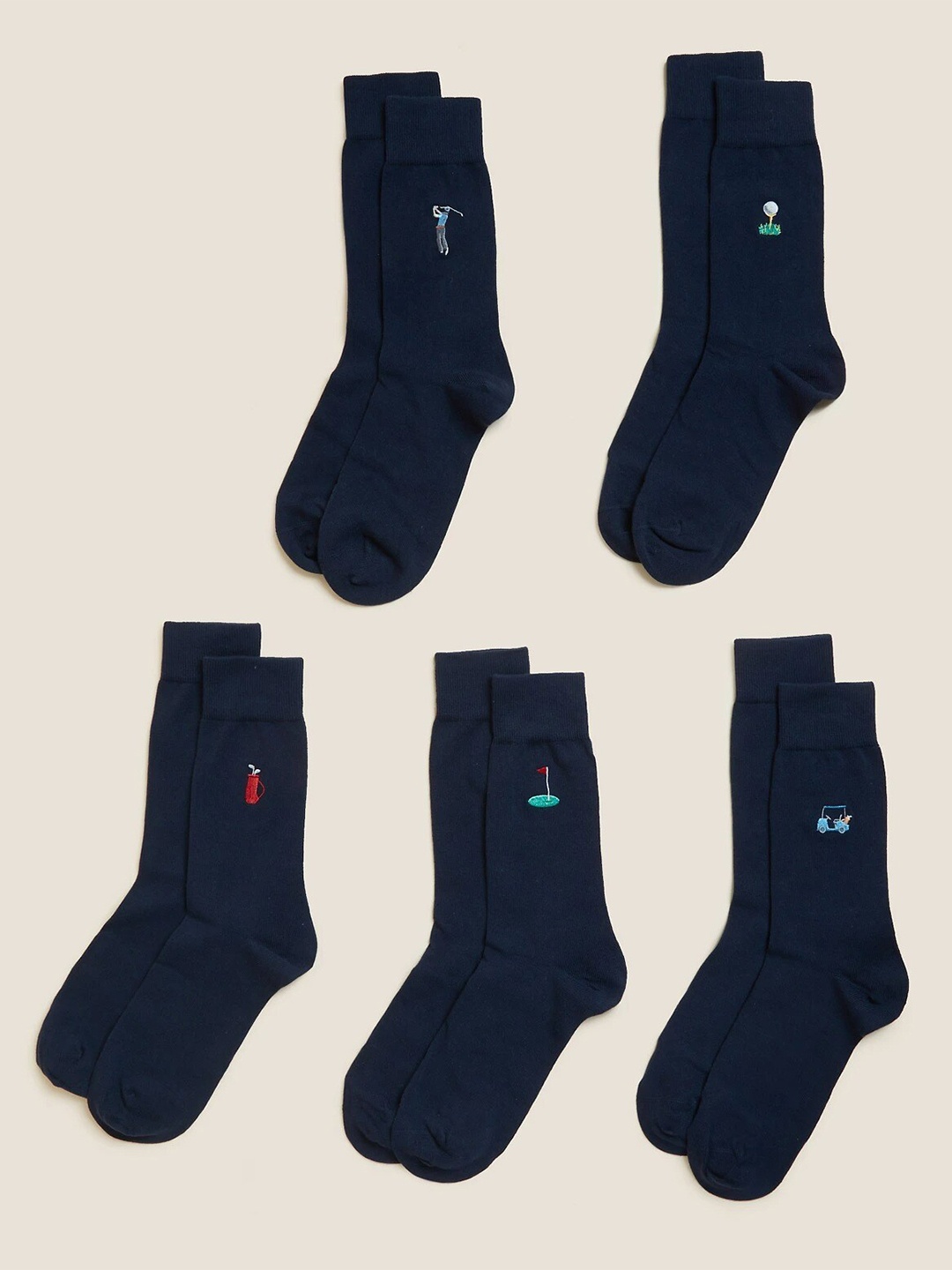 

Marks & Spencer Men Pack Of 5 Calf-Length Socks, Navy blue