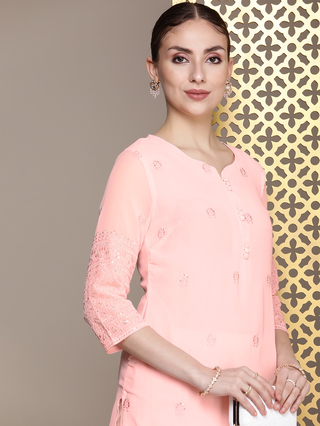 

House of Pataudi Sequinned Embellished Jashn Kurta, Pink