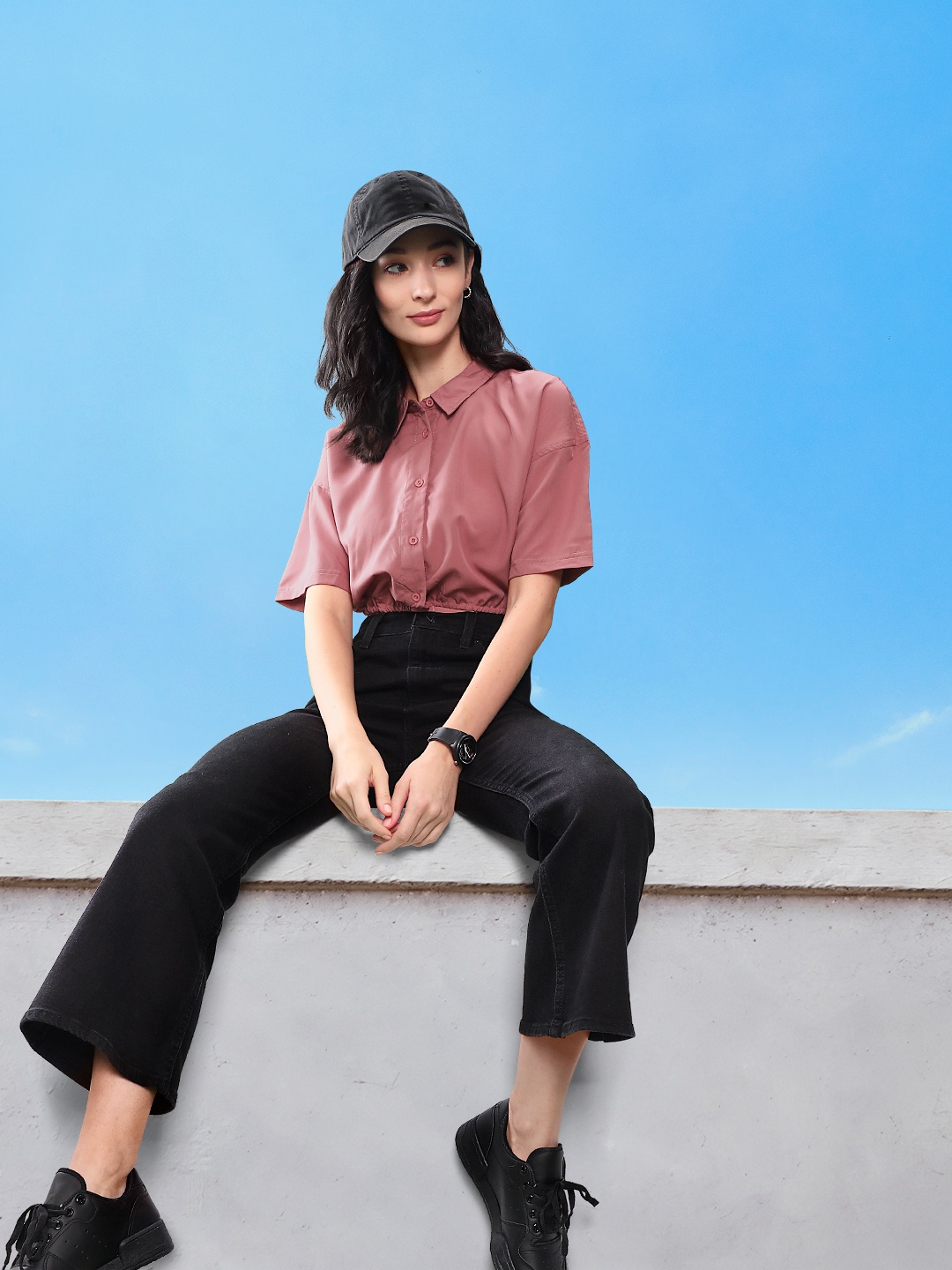 

Harvard Casual Crop Shirt With Waist Tie -Up Detailed, Mauve
