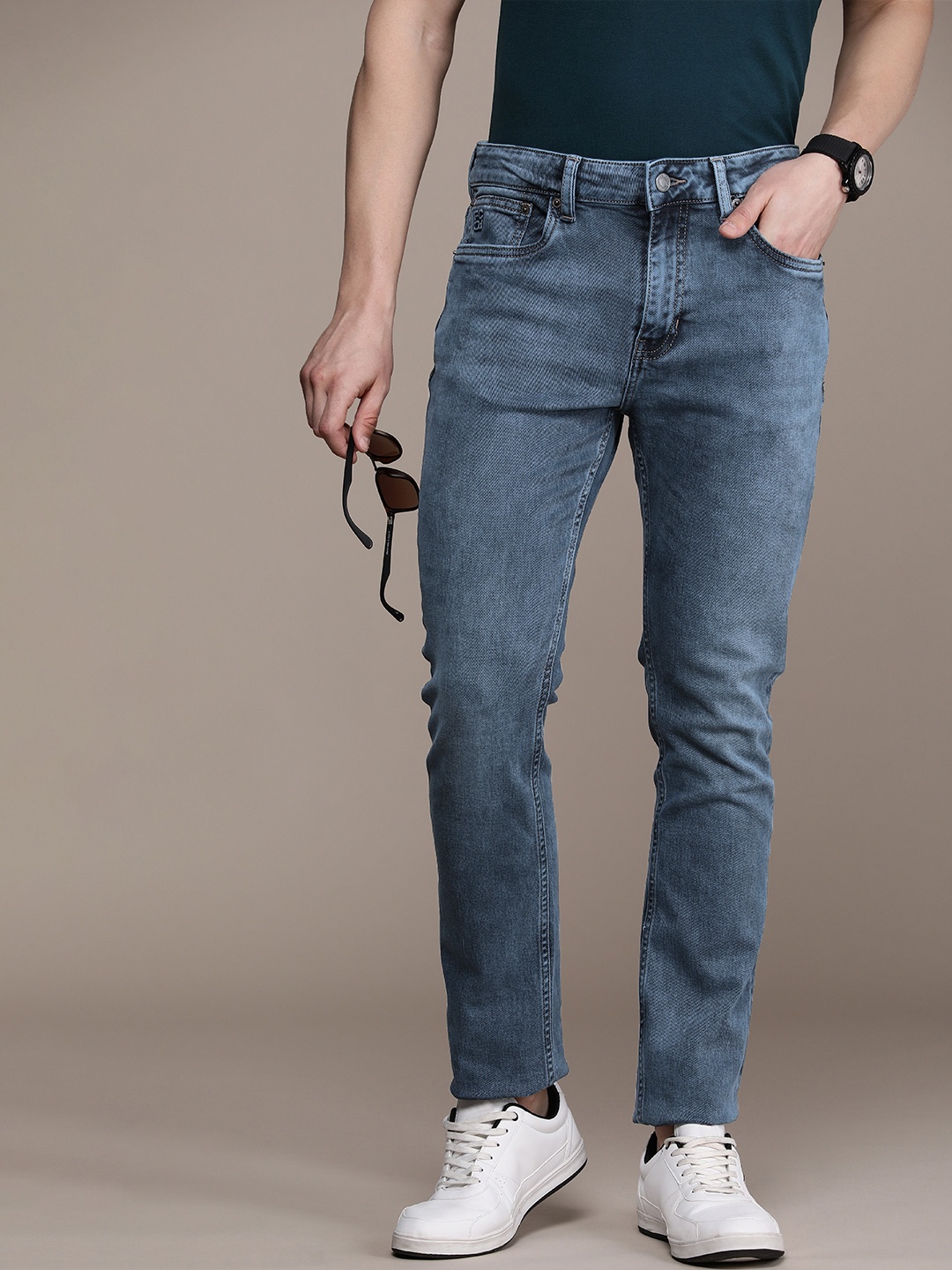 

French Connection Men Mid-Rise Slim Fit Light Fade Stretchable Jeans, Blue